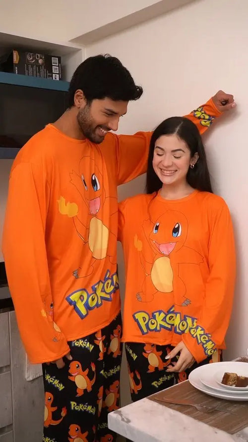 Anime-Inspired Long Sleeve Pajama Set – Orange / Black