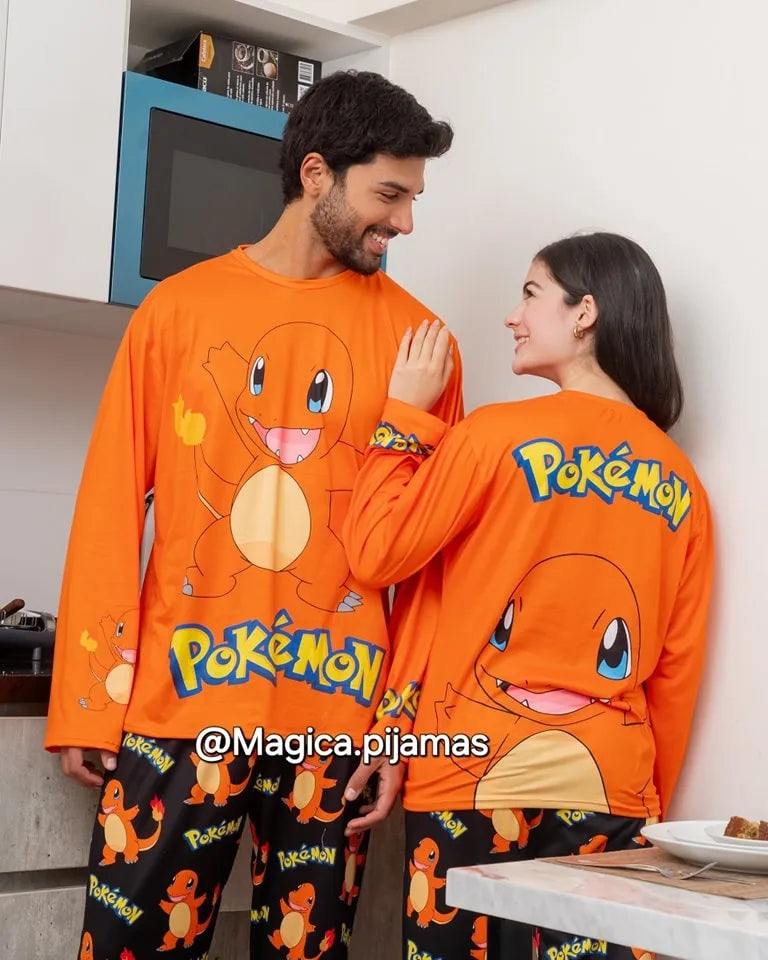 Anime-Inspired Long Sleeve Pajama Set – Orange / Black
