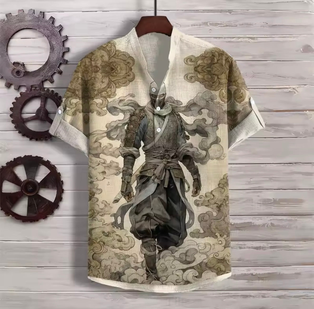 Japanese-Inspired Linen Blend Short Sleeve Casual Shirt – Koi, Wave & Floral Prints