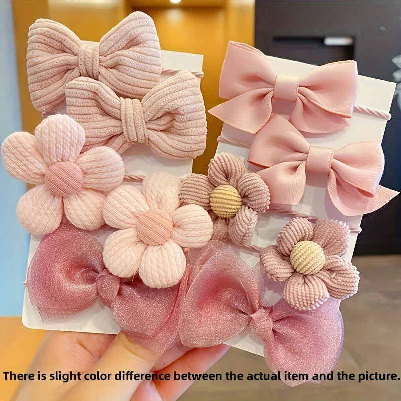 Cute Bow & Flower Hair Clip Set (10pcs) – Soft Elastic Bands for Kids & Girls
