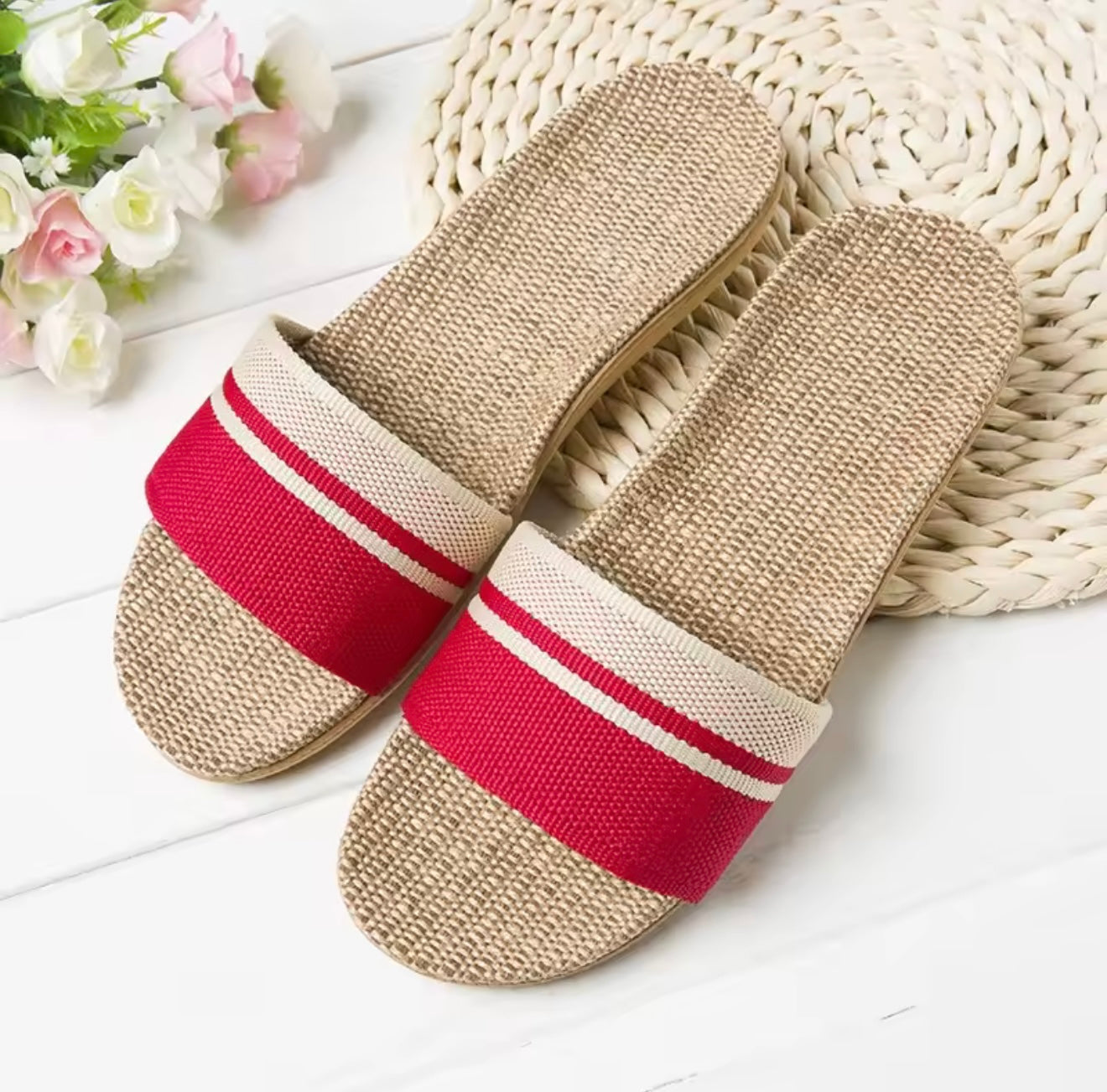 Women’s Hemp Slide Sandals – Lightweight Summer Indoor Flats (Breathable Comfort)