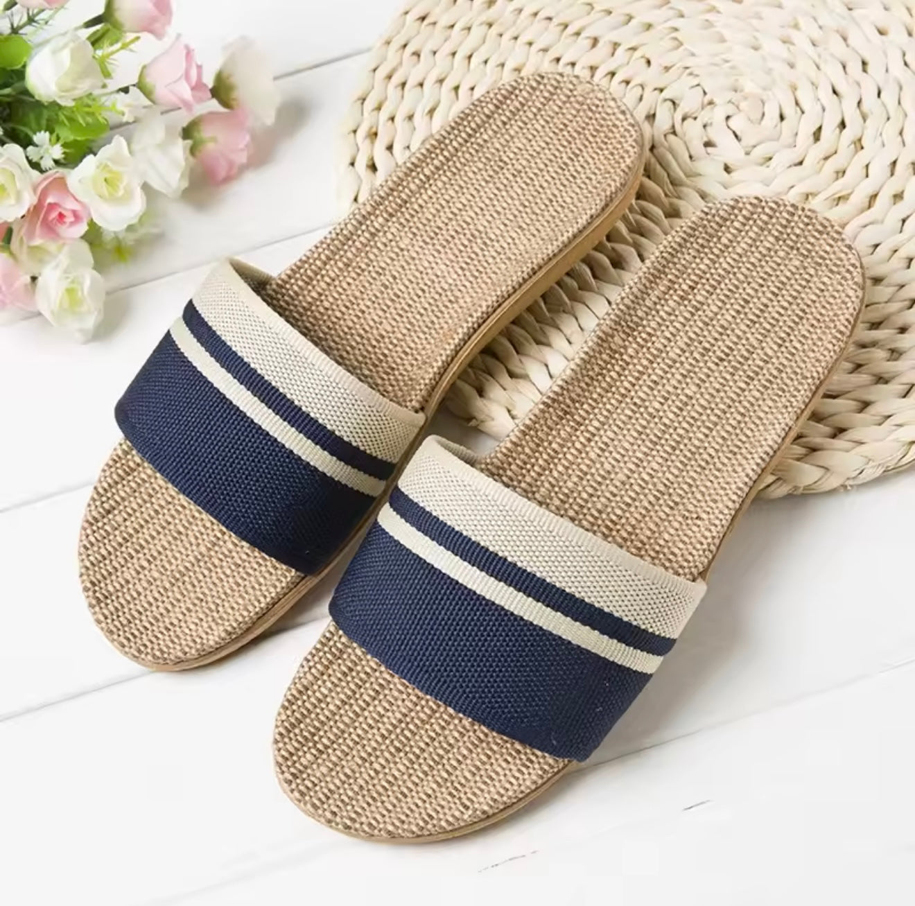 Women’s Hemp Slide Sandals – Lightweight Summer Indoor Flats (Breathable Comfort)