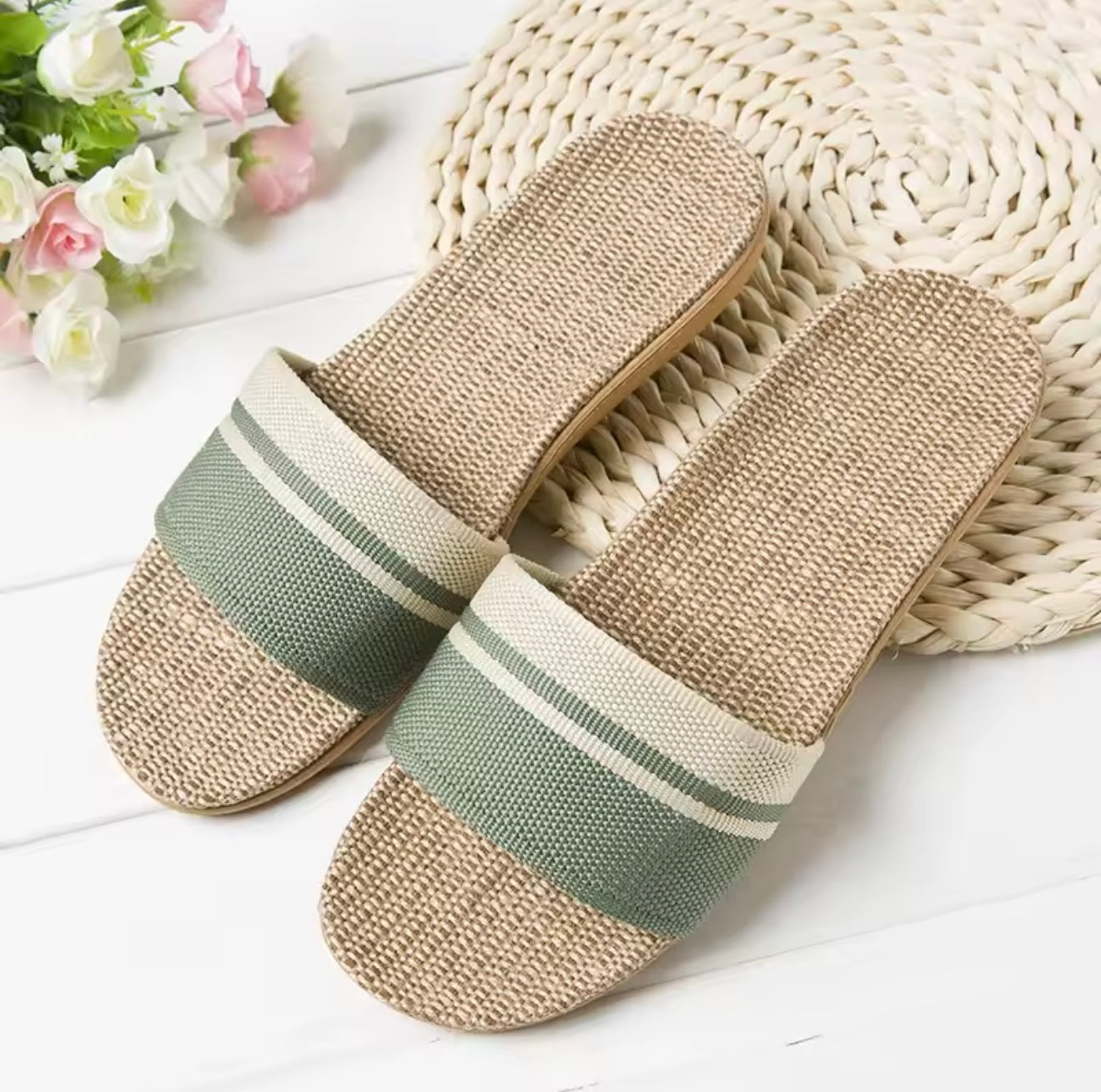 Women’s Hemp Slide Sandals – Lightweight Summer Indoor Flats (Breathable Comfort)