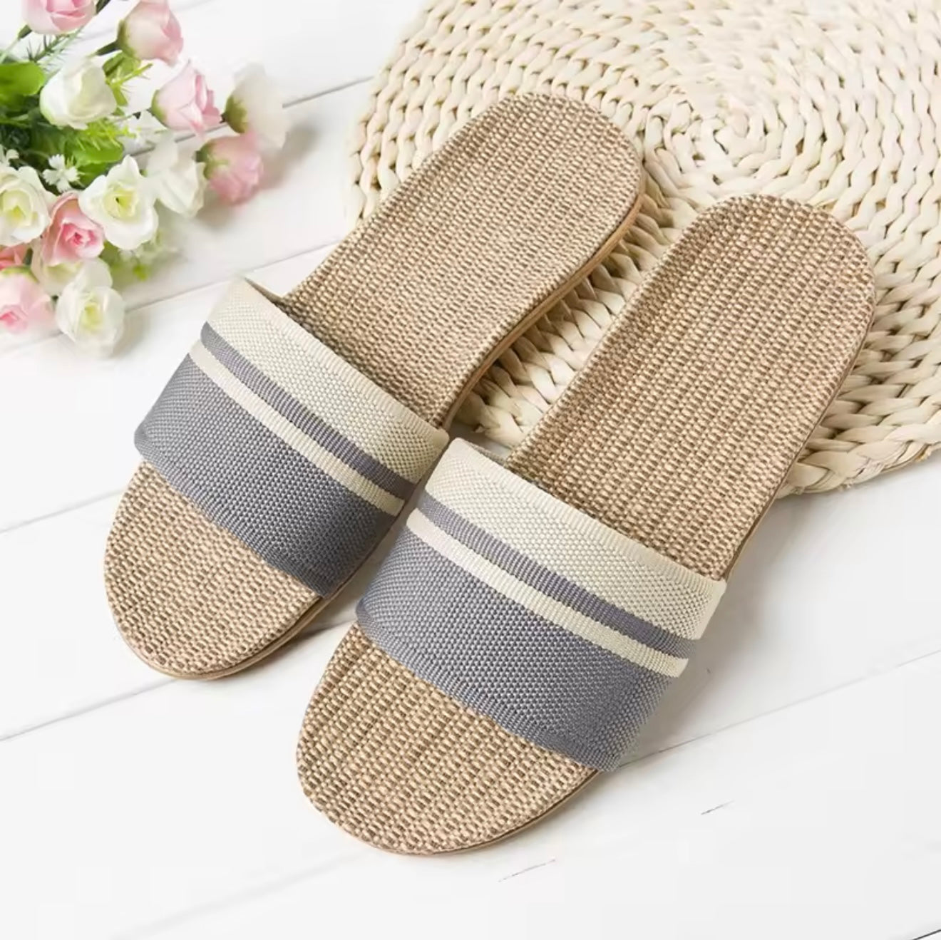 Women’s Hemp Slide Sandals – Lightweight Summer Indoor Flats (Breathable Comfort)
