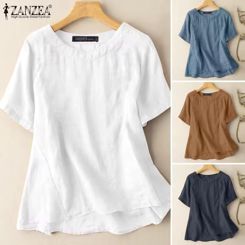 ZANZEA Lightweight Cotton Linen Summer Blouse – Relaxed Fit Casual Top