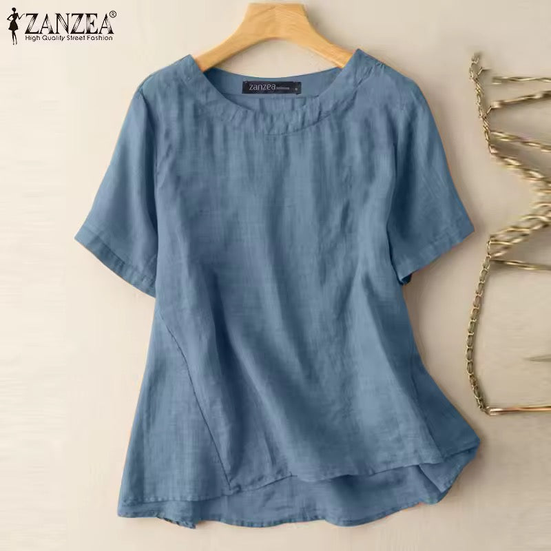 ZANZEA Lightweight Cotton Linen Summer Blouse – Relaxed Fit Casual Top