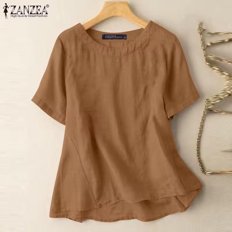 ZANZEA Lightweight Cotton Linen Summer Blouse – Relaxed Fit Casual Top