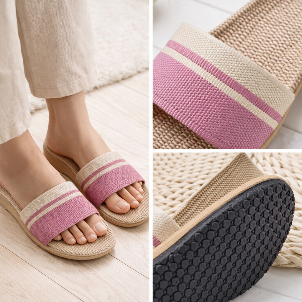 Women’s Hemp Slide Sandals – Lightweight Summer Indoor Flats (Breathable Comfort)