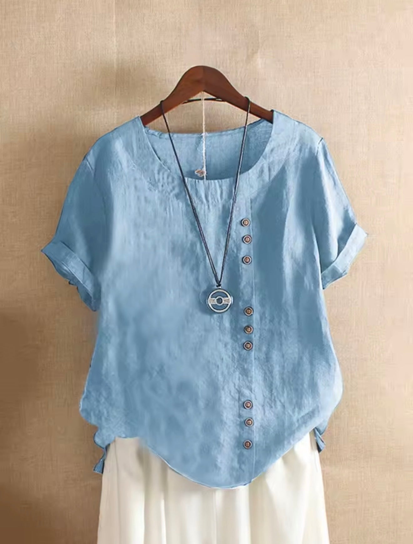 Vintage Cotton Linen Button Blouse – Relaxed Fit Summer Top (Multi-Color)