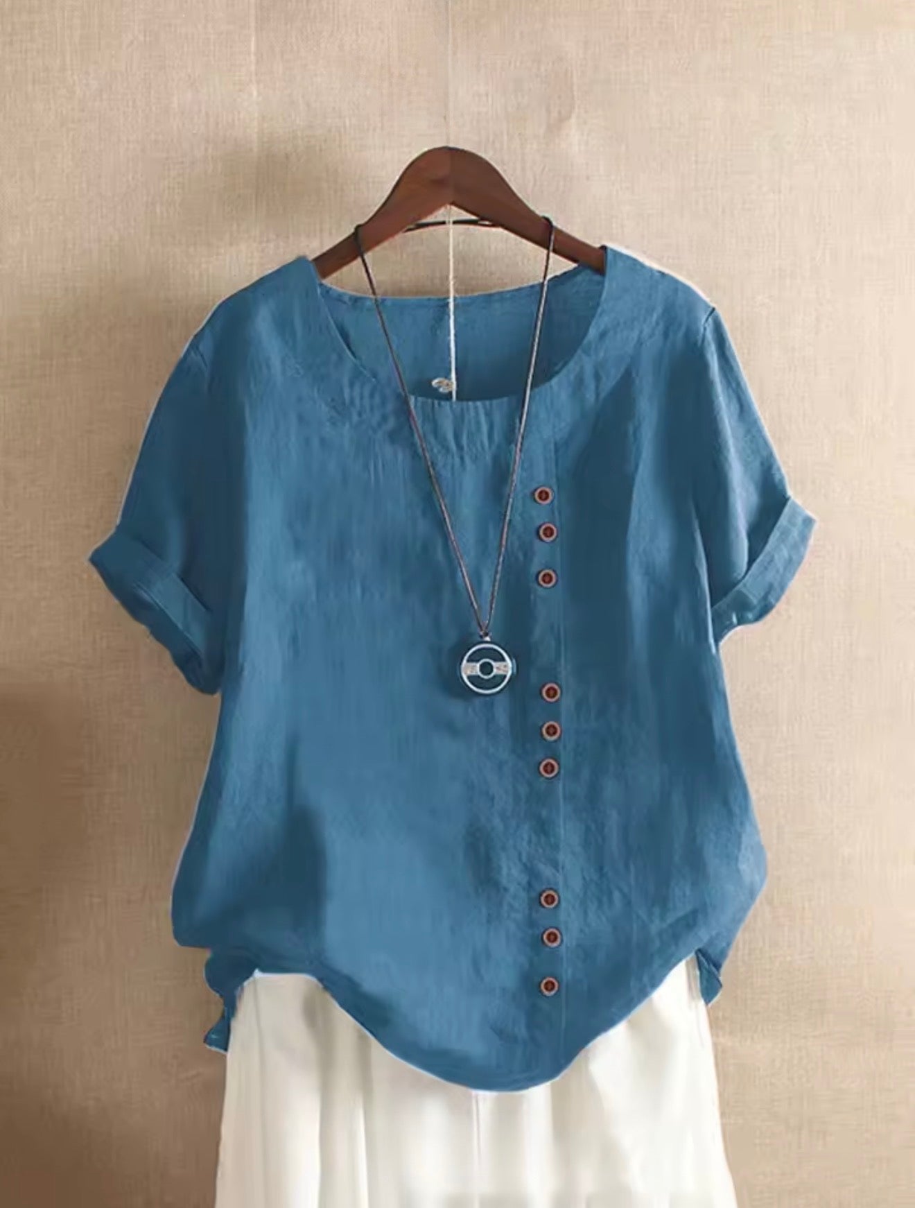 Vintage Cotton Linen Button Blouse – Relaxed Fit Summer Top (Multi-Color)