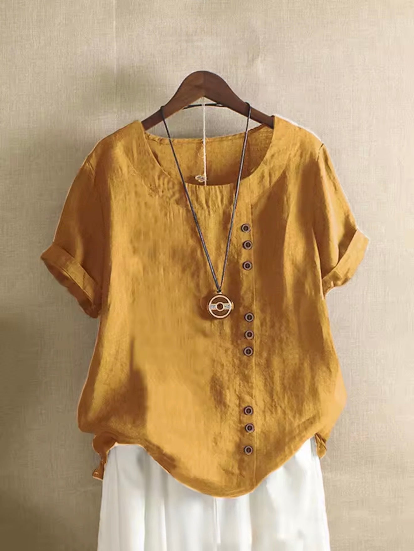 Vintage Cotton Linen Button Blouse – Relaxed Fit Summer Top (Multi-Color)