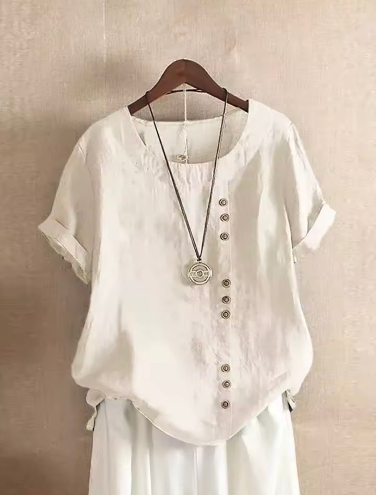 Vintage Cotton Linen Button Blouse – Relaxed Fit Summer Top (Multi-Color)