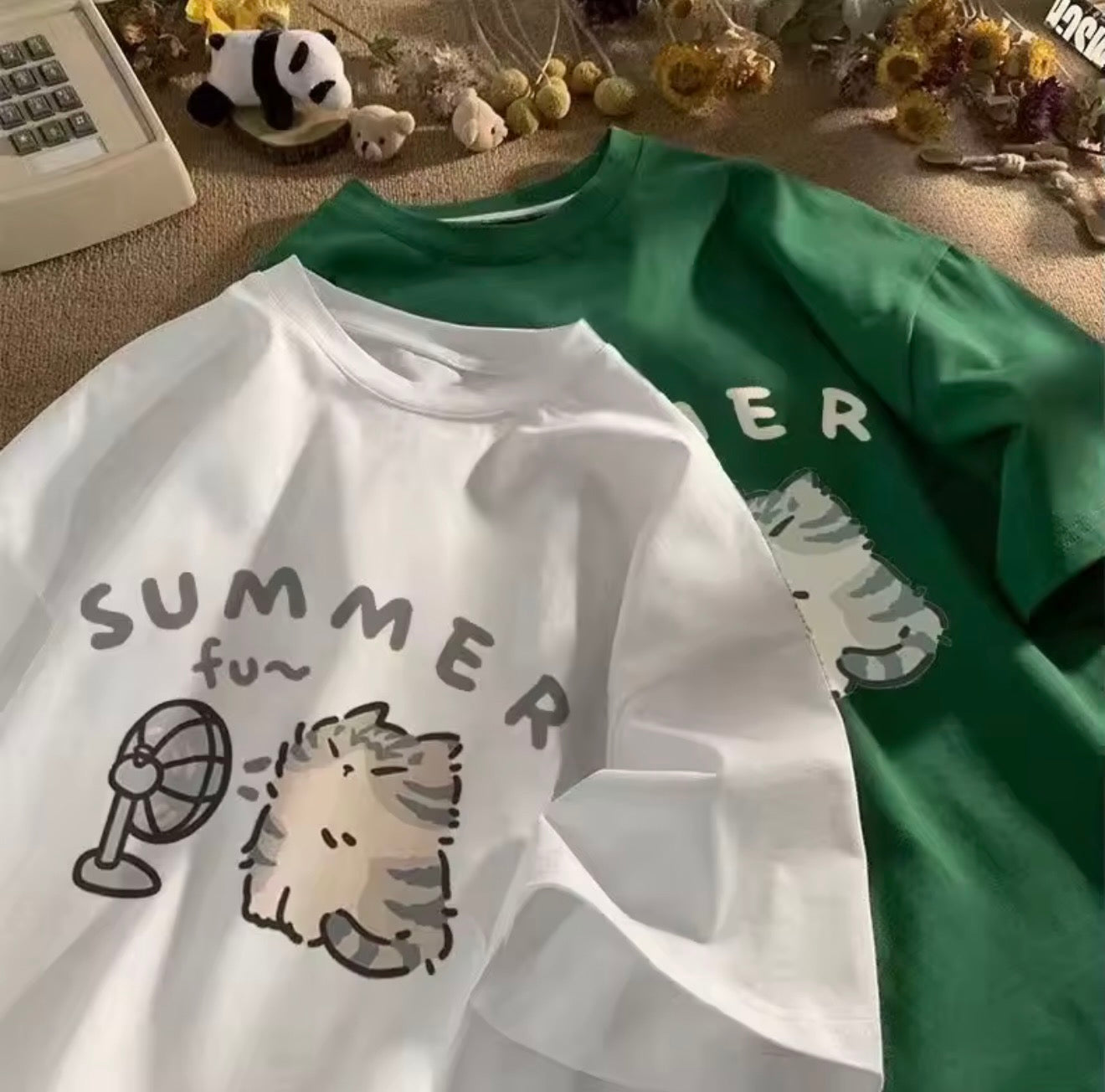 Cute “Summer Fun Cat” Oversized Graphic Tee – Casual Cartoon T-Shirt (Unisex Fit)