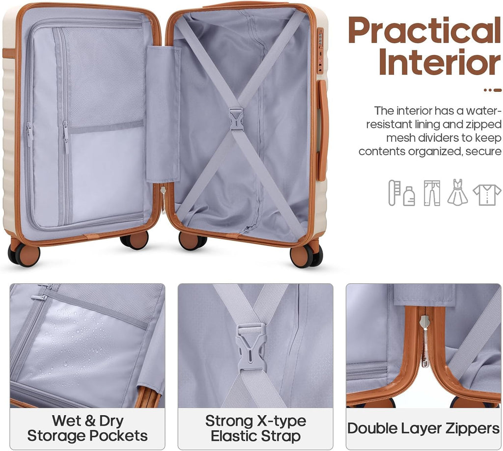 UKEIN 3-Piece Carry-On Luggage Set with Backpack & Toiletry Bag – Beige