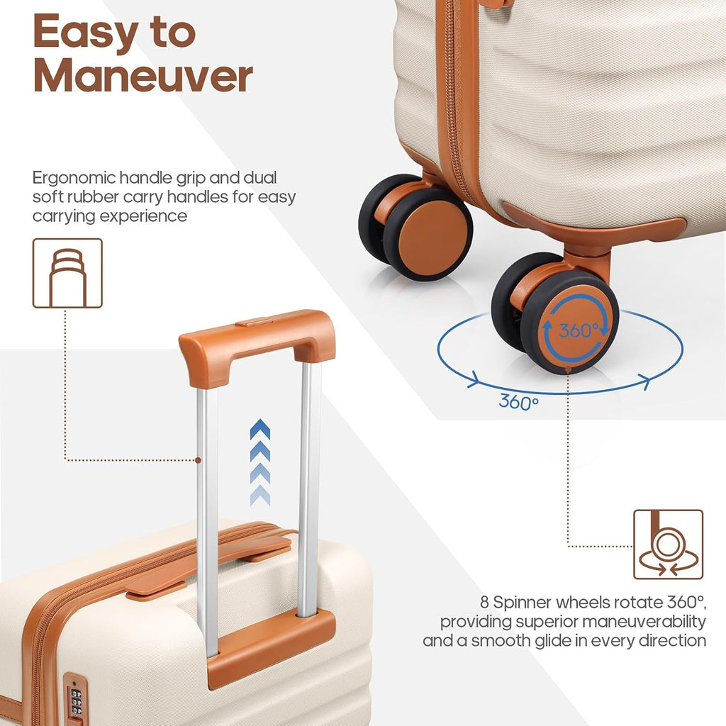 UKEIN 3-Piece Carry-On Luggage Set with Backpack & Toiletry Bag – Beige