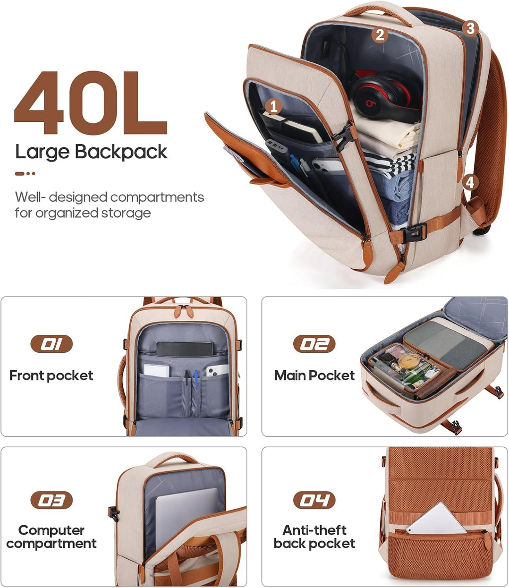 UKEIN 3-Piece Carry-On Luggage Set with Backpack & Toiletry Bag – Beige
