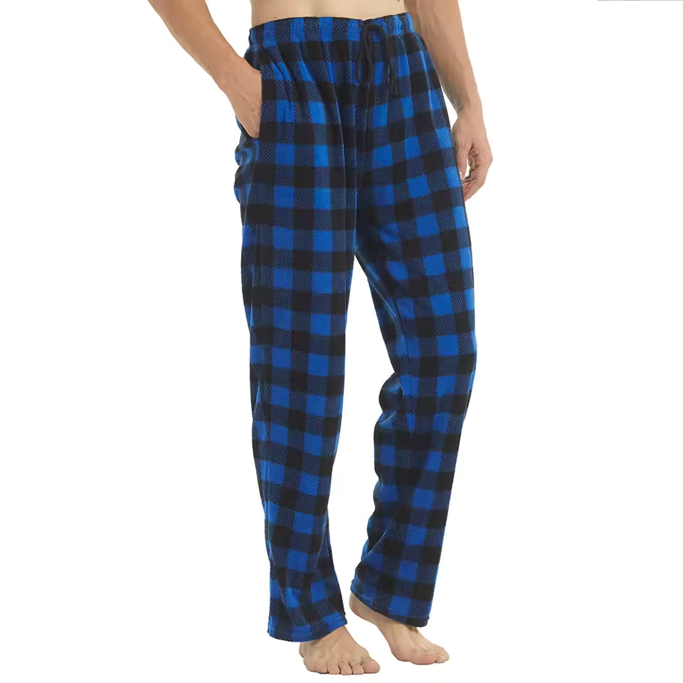 Men’s Plaid Fleece Pajama Pants – Soft Warm Lounge Sleepwear with Pockets
