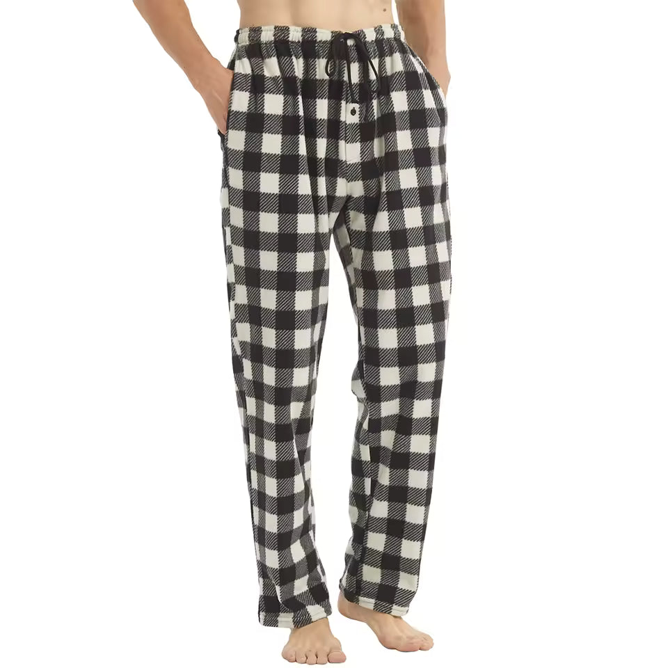 Men’s Plaid Fleece Pajama Pants – Soft Warm Lounge Sleepwear with Pockets