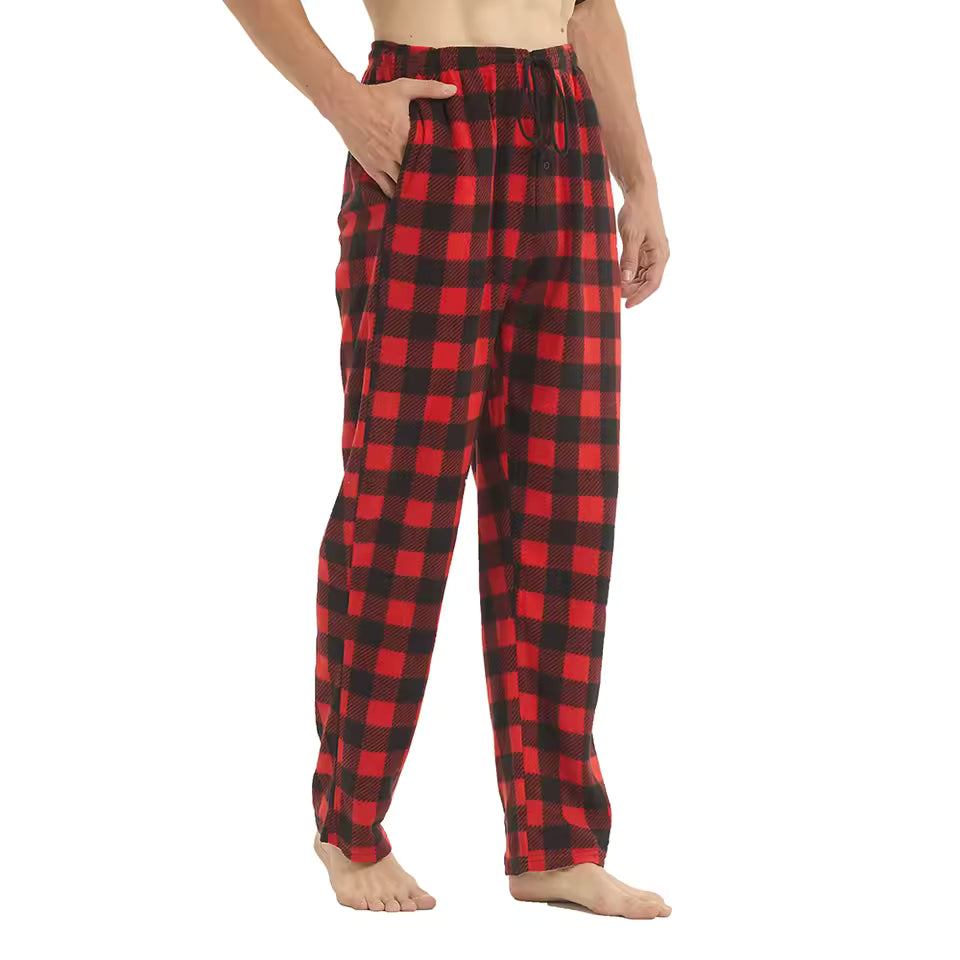 Men’s Plaid Fleece Pajama Pants – Soft Warm Lounge Sleepwear with Pockets