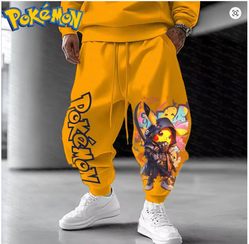 Anime-Inspired Graphic Hoodie & Jogger Set – Yellow / Black – XL