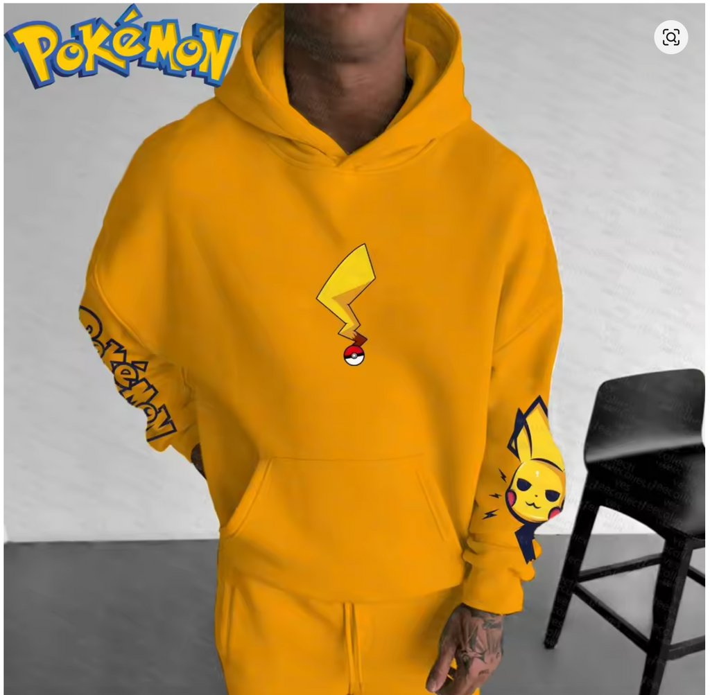 Anime-Inspired Graphic Hoodie & Jogger Set – Yellow / Black – XL