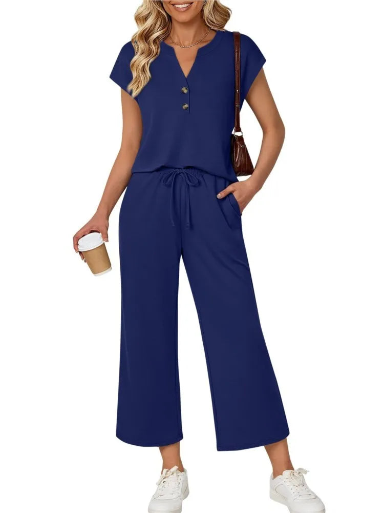 Women’s Lightweight Utility Two-Piece Set – Short Sleeve Top & Cropped Pants