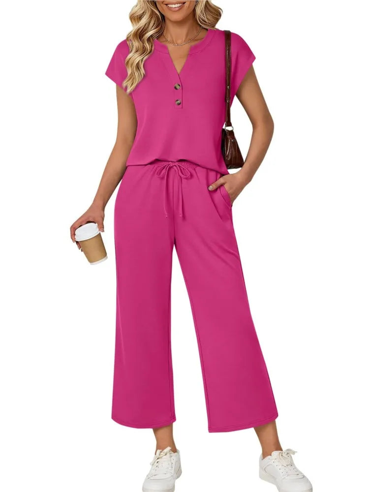 Women’s Lightweight Utility Two-Piece Set – Short Sleeve Top & Cropped Pants