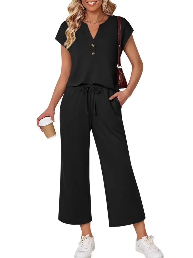 Women’s Lightweight Utility Two-Piece Set – Short Sleeve Top & Cropped Pants