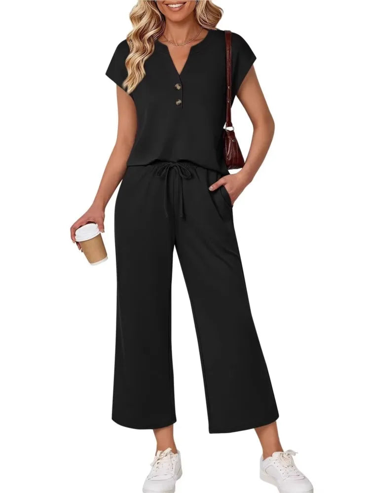 Women’s Lightweight Utility Two-Piece Set – Short Sleeve Top & Cropped Pants
