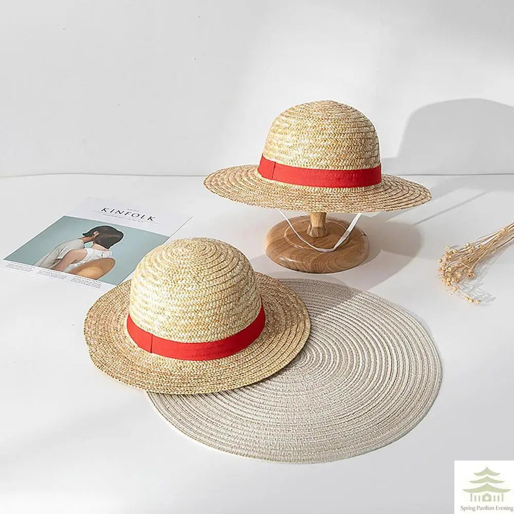 Anime-Inspired Straw Cosplay Hat – Natural / Red Band