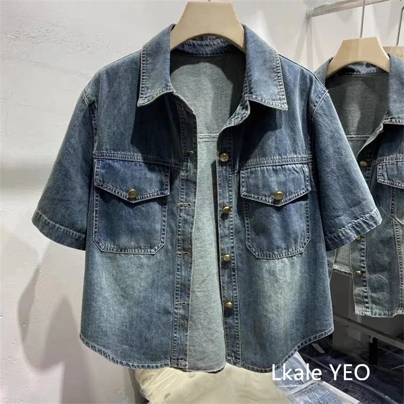 Women’s Short Sleeve Denim Shirt – Blue