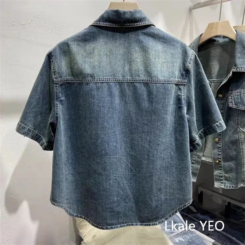 Women’s Short Sleeve Denim Shirt – Blue