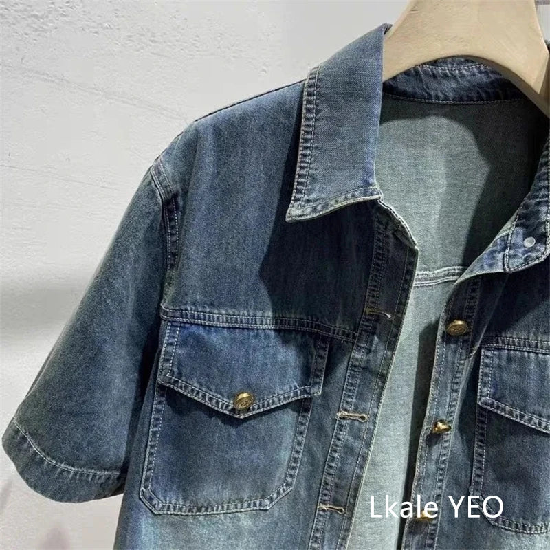 Women’s Short Sleeve Denim Shirt – Blue