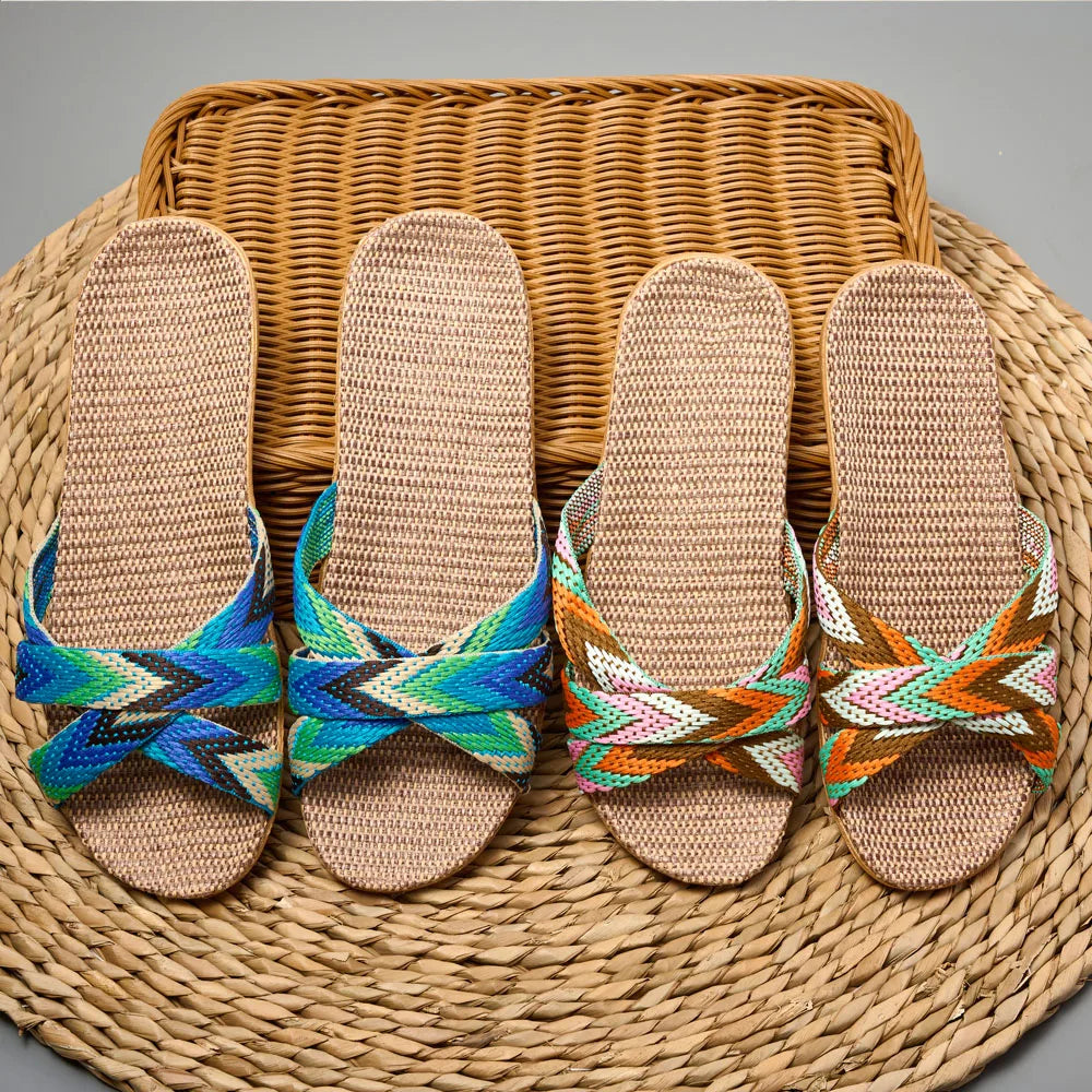 Woven Linen House Slippers – Lightweight Breathable Indoor Slides (Women)